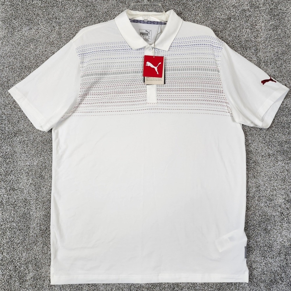 Puma Mens Limelight Golf Polo Shirt White Rhubarb FusionYarn Flex 595104 02 L